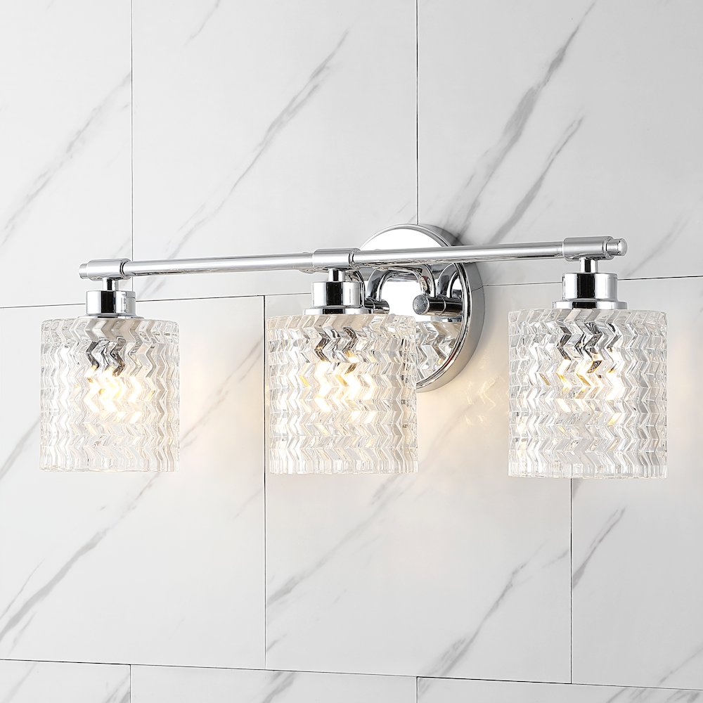 Spaulding Vintage Ironchevron Pattern Glass Farmhouse Cottage Led Vanity Light. Picture 11