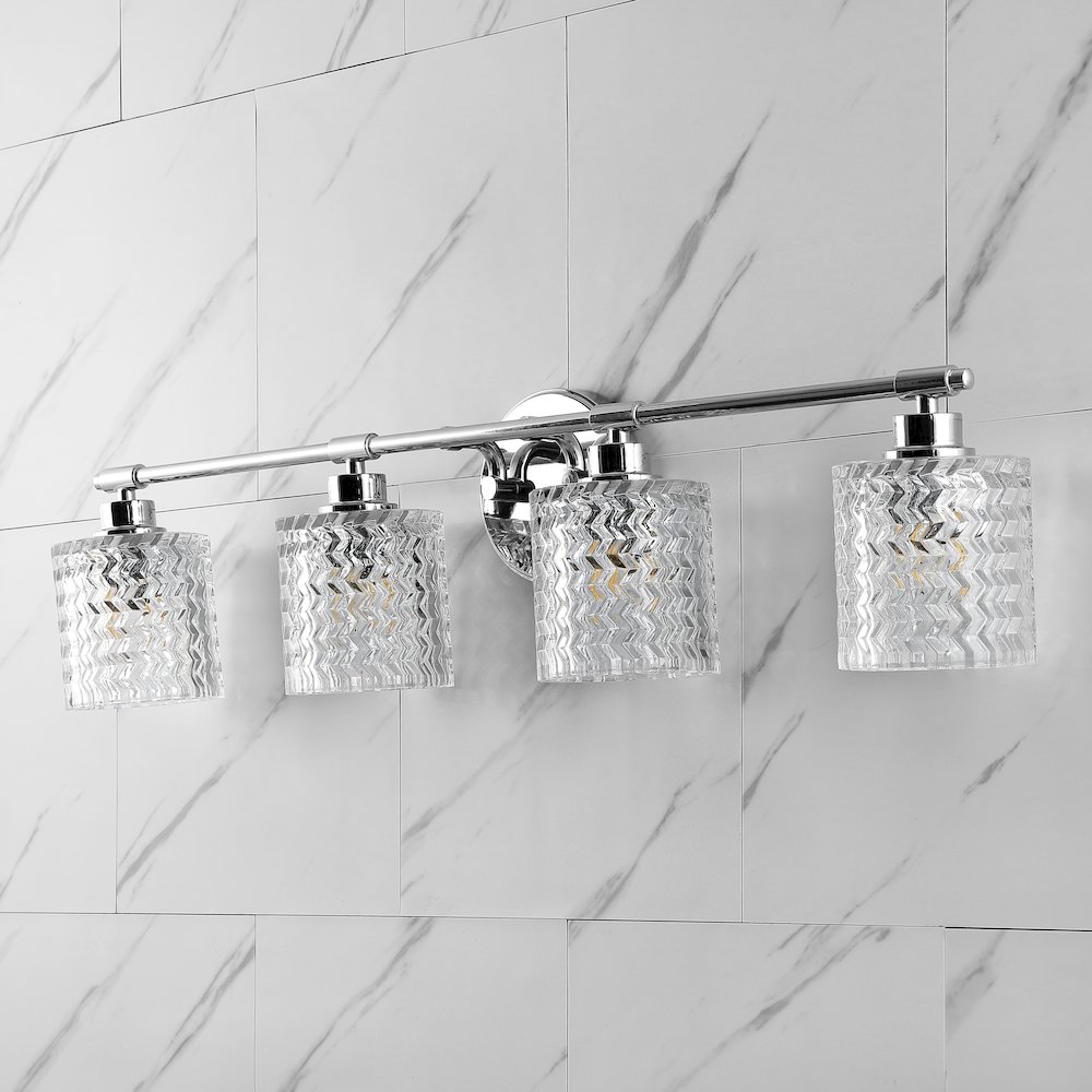 Spaulding Vintage Ironchevron Pattern Glass Farmhouse Cottage Led Vanity Light. Picture 11