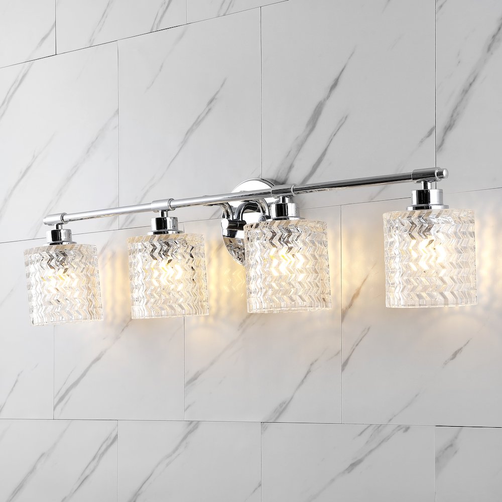 Spaulding Vintage Ironchevron Pattern Glass Farmhouse Cottage Led Vanity Light. Picture 10