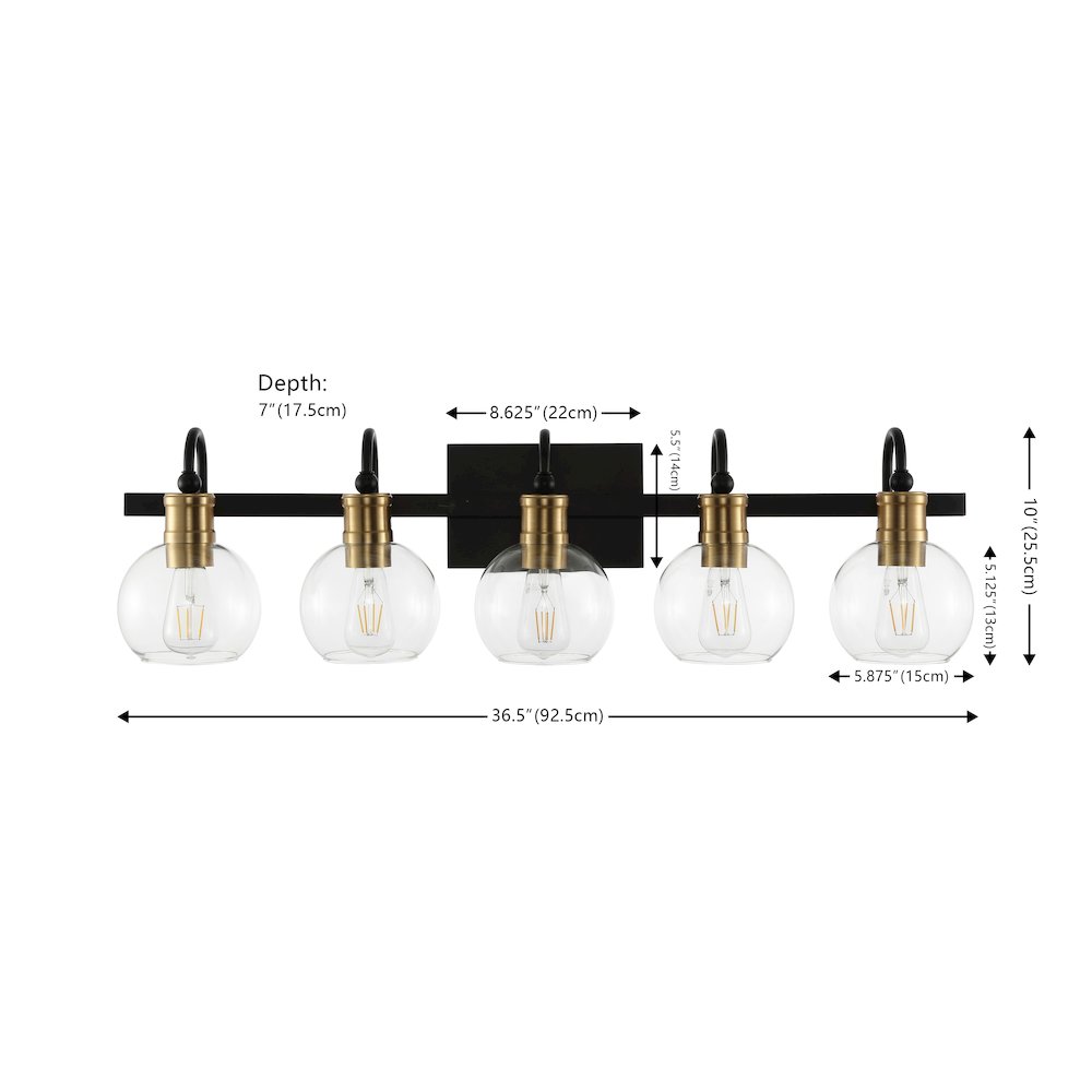 Marais 5-Light Iron/Glass Rustic Vintage Led Vanity Light. Picture 3