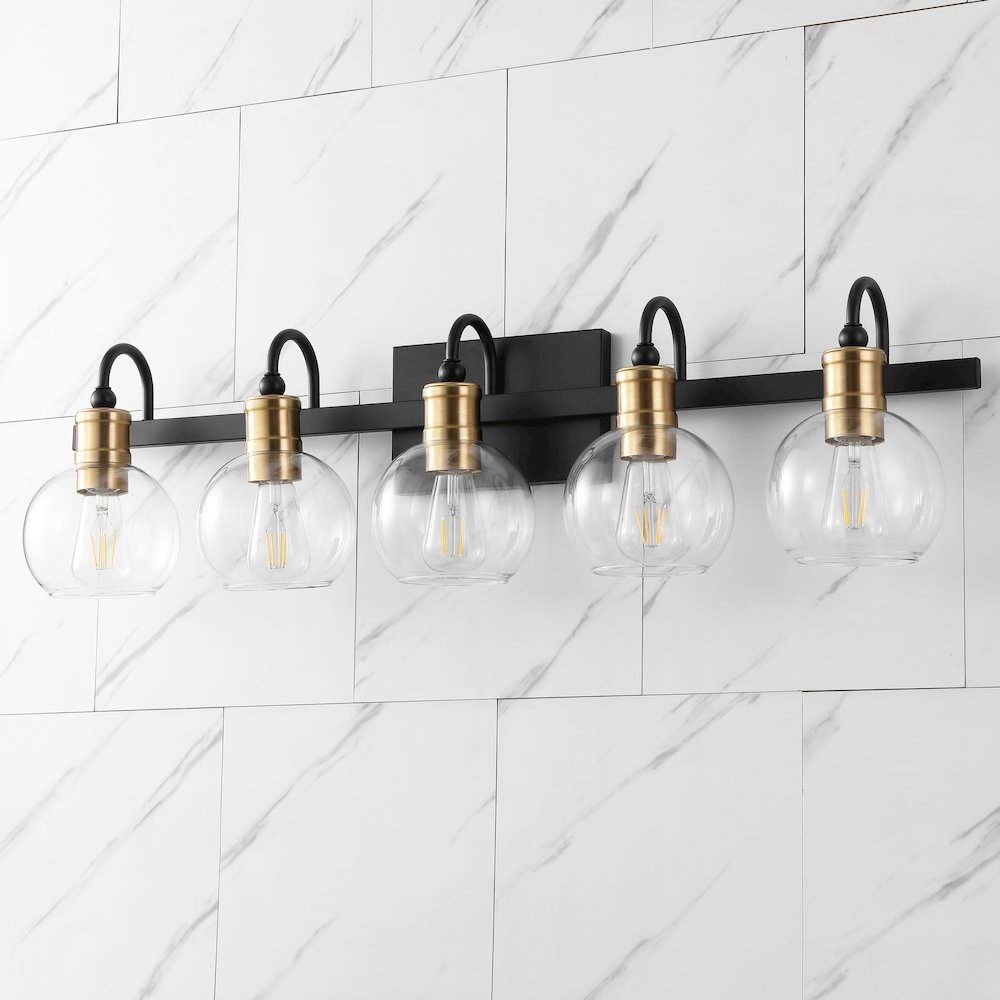Marais 5-Light Iron/Glass Rustic Vintage Led Vanity Light. Picture 1