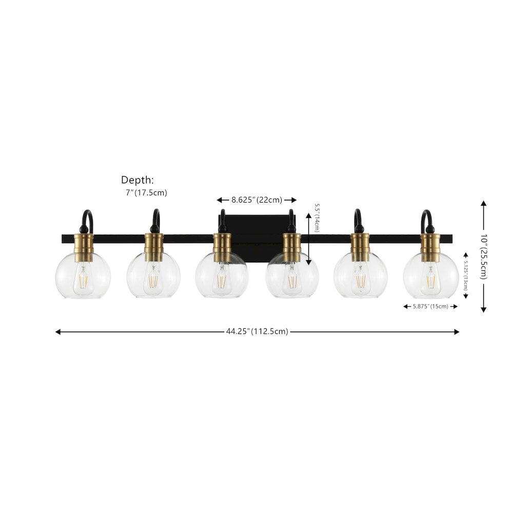 Marais 6-Light Iron/Glass Rustic Vintage Led Vanity Light. Picture 3