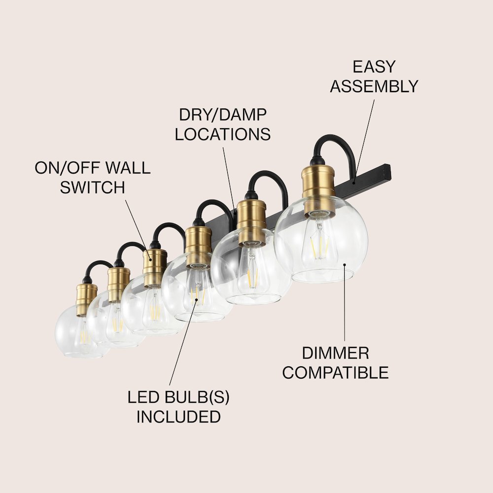 Marais 6-Light Iron/Glass Rustic Vintage Led Vanity Light. Picture 5