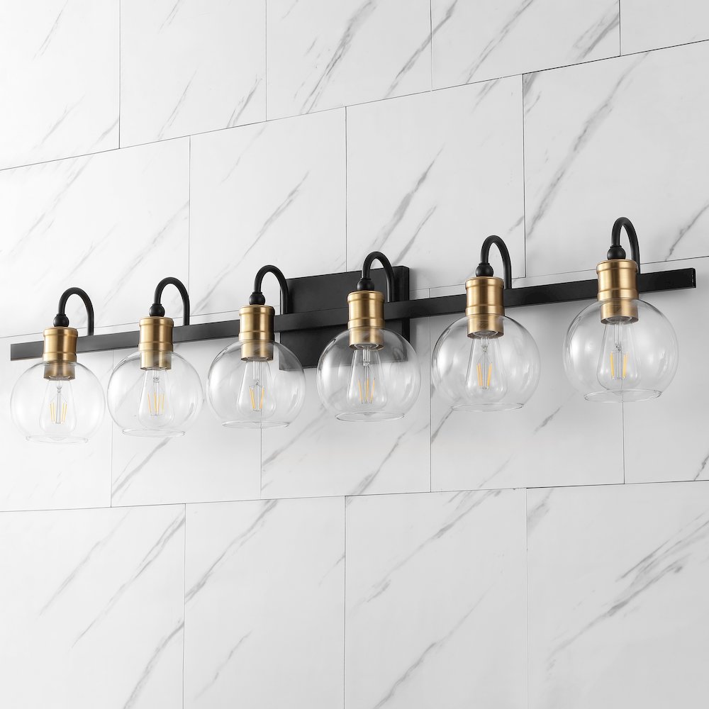 Marais 6-Light Iron/Glass Rustic Vintage Led Vanity Light. Picture 1