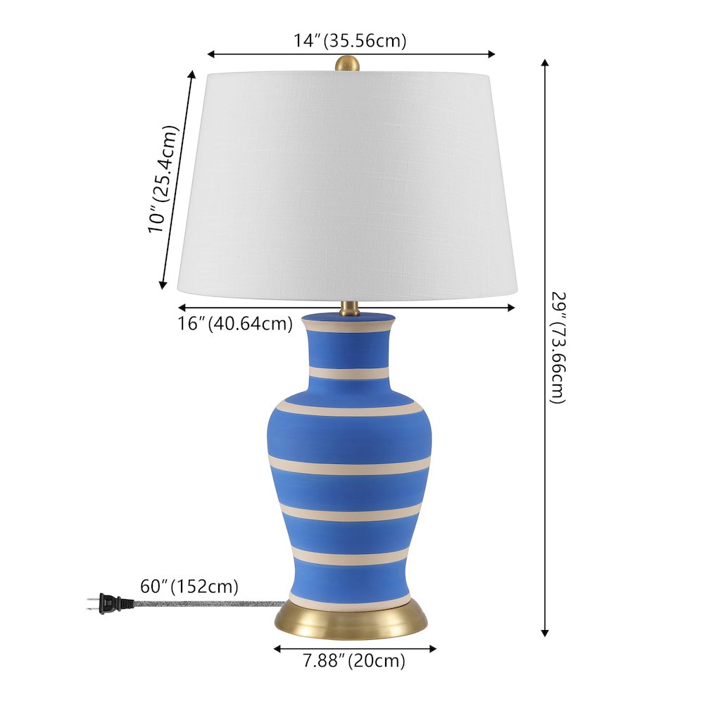 Julian 29" Traditional Classic Ceramic Urn LED Table Lamp, Blue/Beige. Picture 3