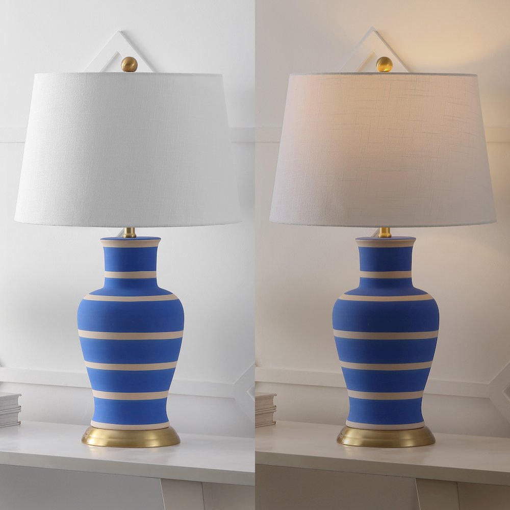 Julian 29" Traditional Classic Ceramic Urn LED Table Lamp, Blue/Beige. Picture 5