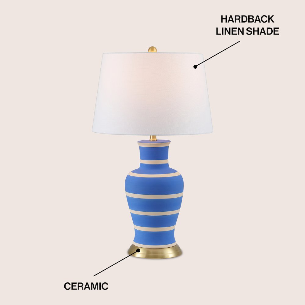 Julian 29" Traditional Classic Ceramic Urn LED Table Lamp, Blue/Beige. Picture 2