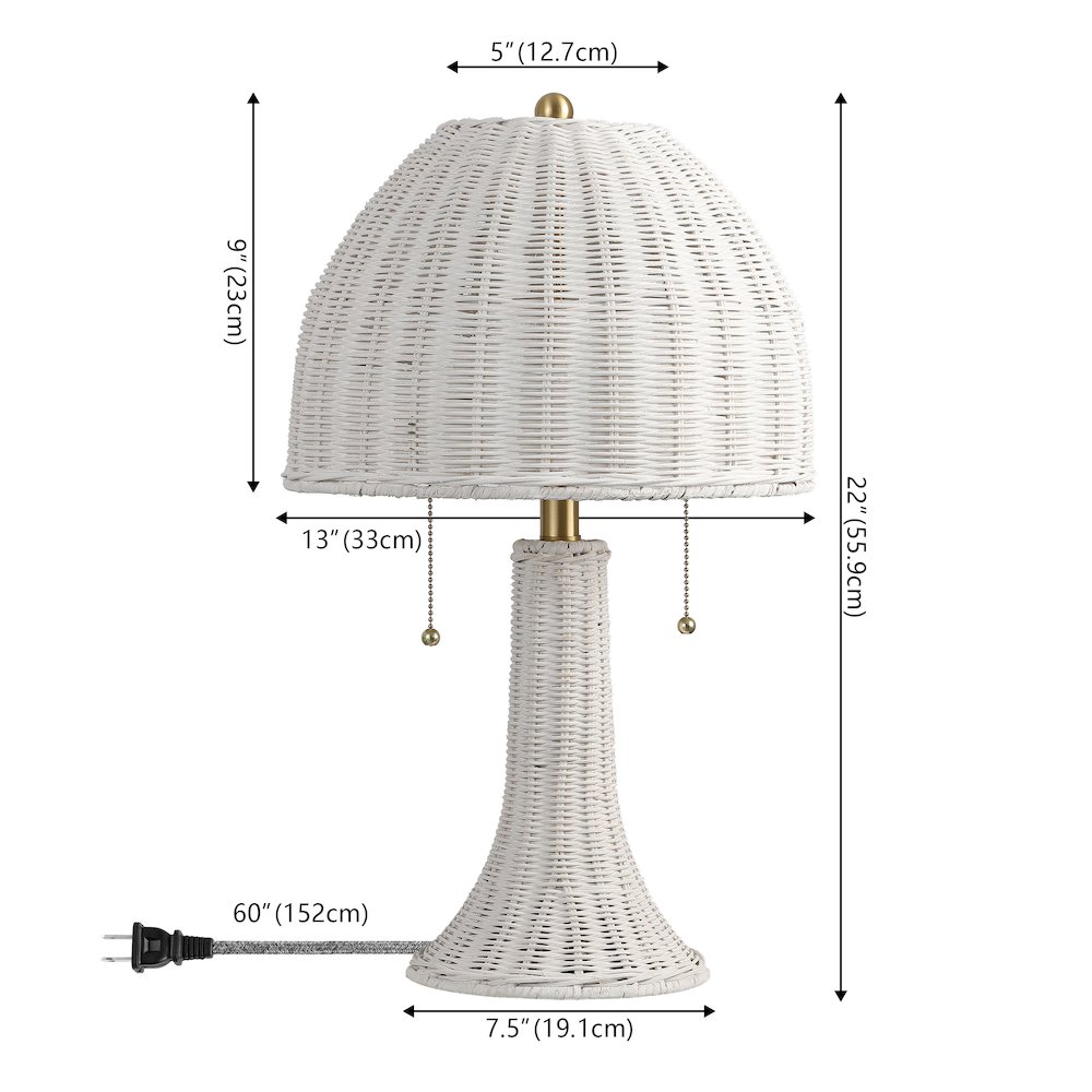 Joanie 22" Bohemian Rustic Iron LED Table Lamp, White/Brass Gold. Picture 6