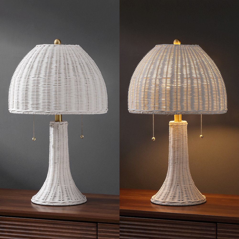 Joanie 22" Bohemian Rustic Iron LED Table Lamp, White/Brass Gold. Picture 5