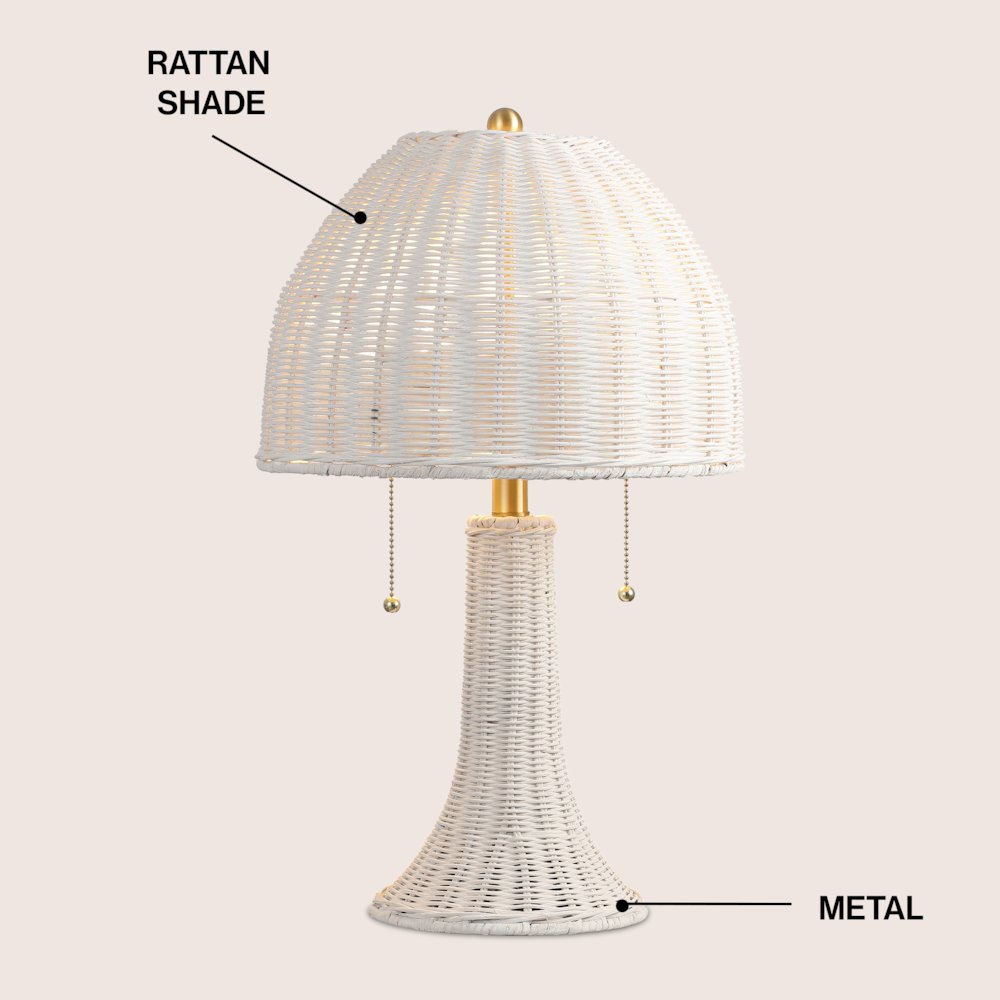 Joanie 22" Bohemian Rustic Iron LED Table Lamp, White/Brass Gold. Picture 3