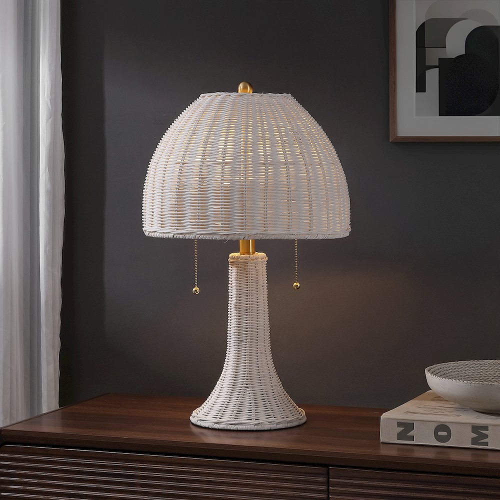 Joanie 22" Bohemian Rustic Iron LED Table Lamp, White/Brass Gold. Picture 7