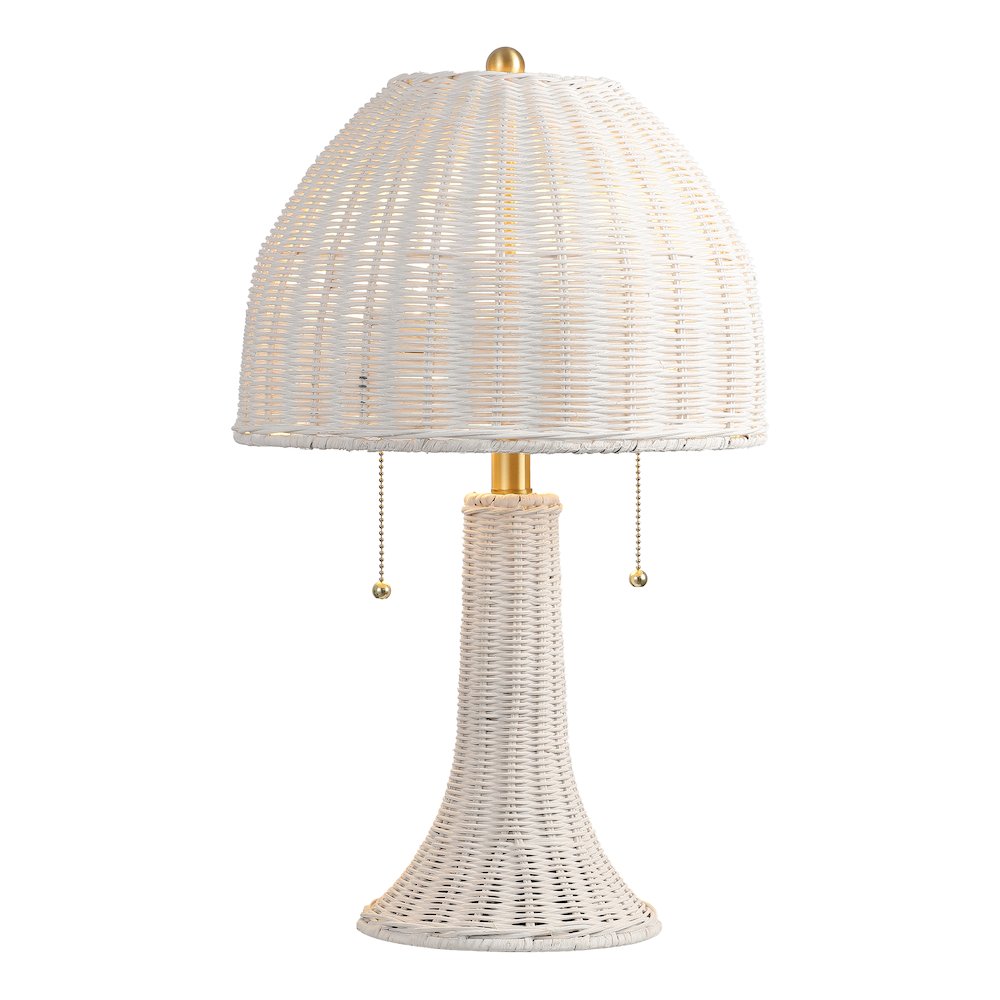 Joanie 22" Bohemian Rustic Iron LED Table Lamp, White/Brass Gold. Picture 1