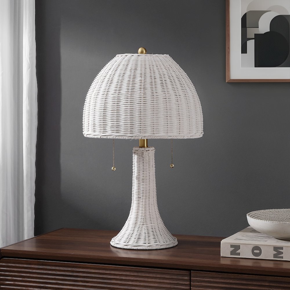 Joanie 22" Bohemian Rustic Iron LED Table Lamp, White/Brass Gold. Picture 2