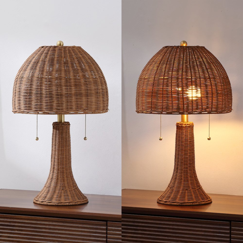 Joanie 22" Bohemian Rustic Iron LED Table Lamp, Dark Brown/Brass Gold. Picture 5