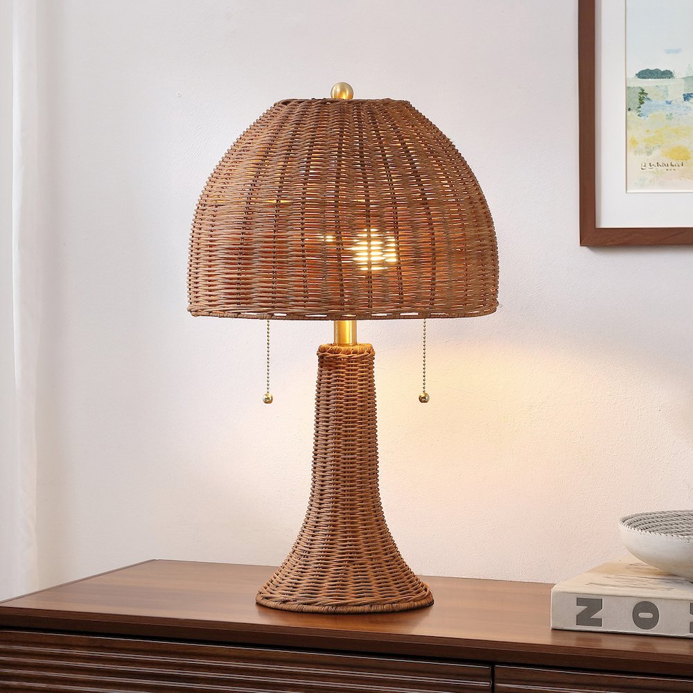 Joanie 22" Bohemian Rustic Iron LED Table Lamp, Dark Brown/Brass Gold. Picture 7
