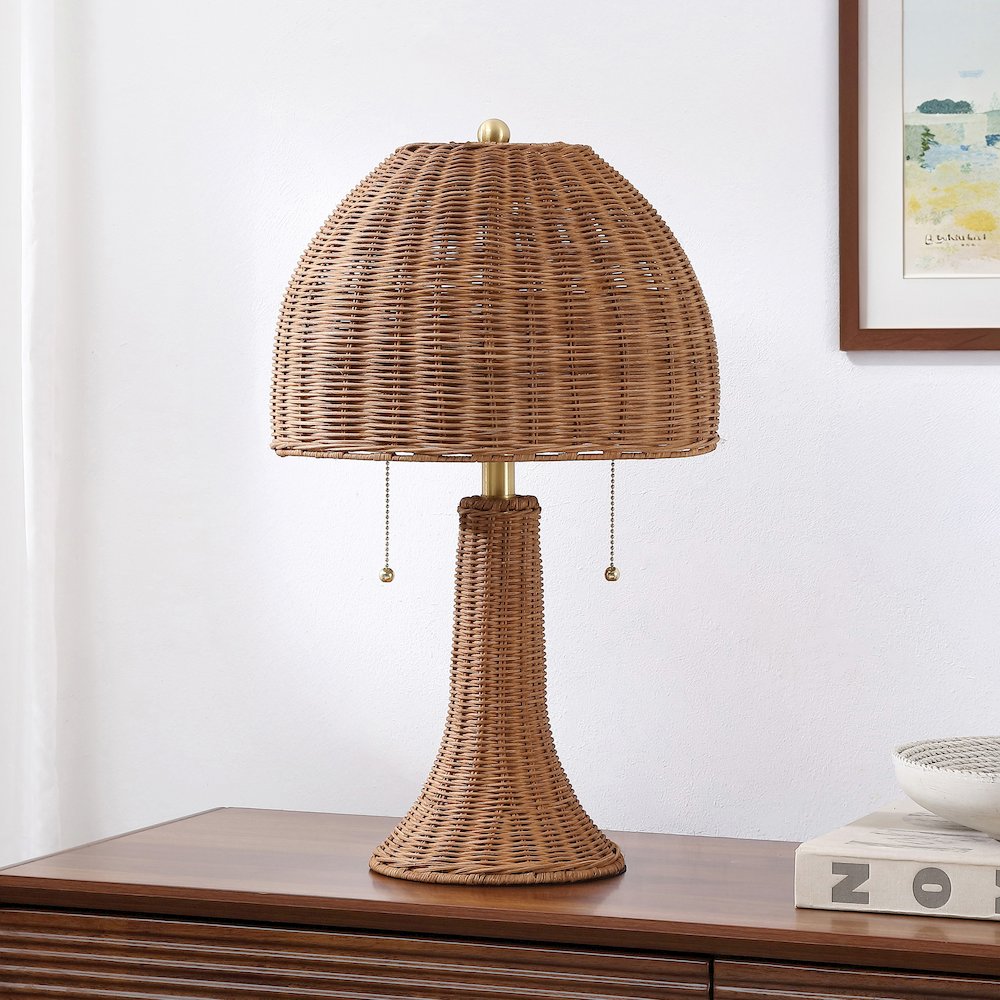Joanie 22" Bohemian Rustic Iron LED Table Lamp, Dark Brown/Brass Gold. Picture 2