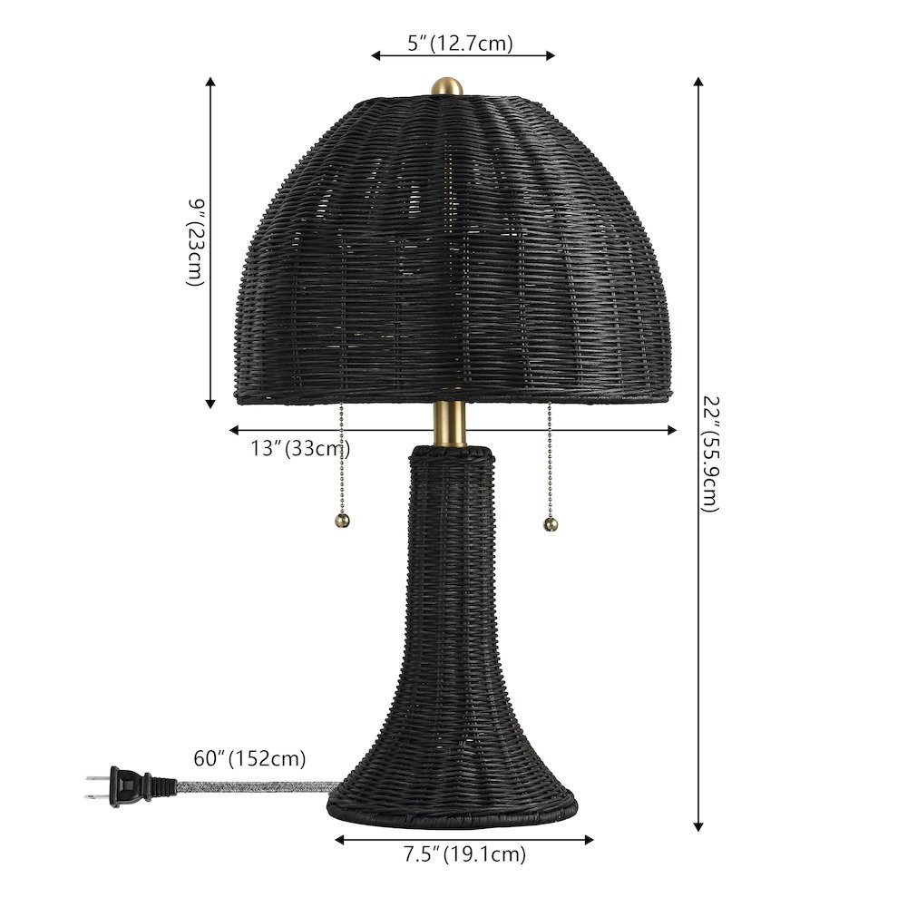 Joanie 22" Bohemian Rustic Iron LED Table Lamp, Black/Brass Gold. Picture 6
