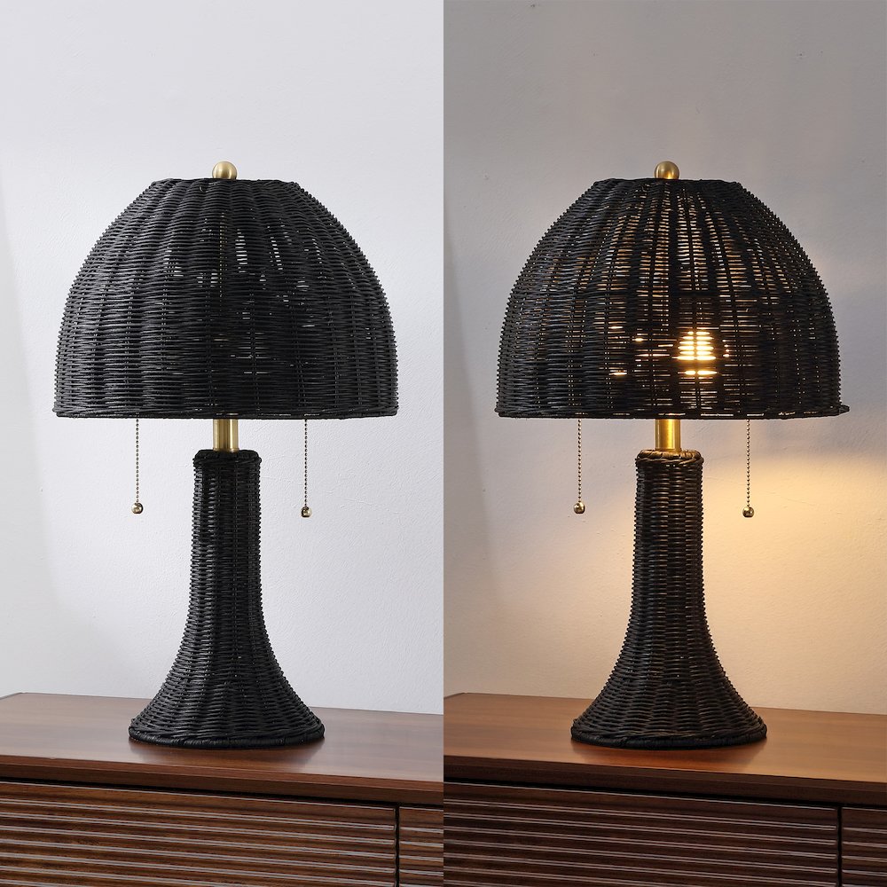 Joanie 22" Bohemian Rustic Iron LED Table Lamp, Black/Brass Gold. Picture 5