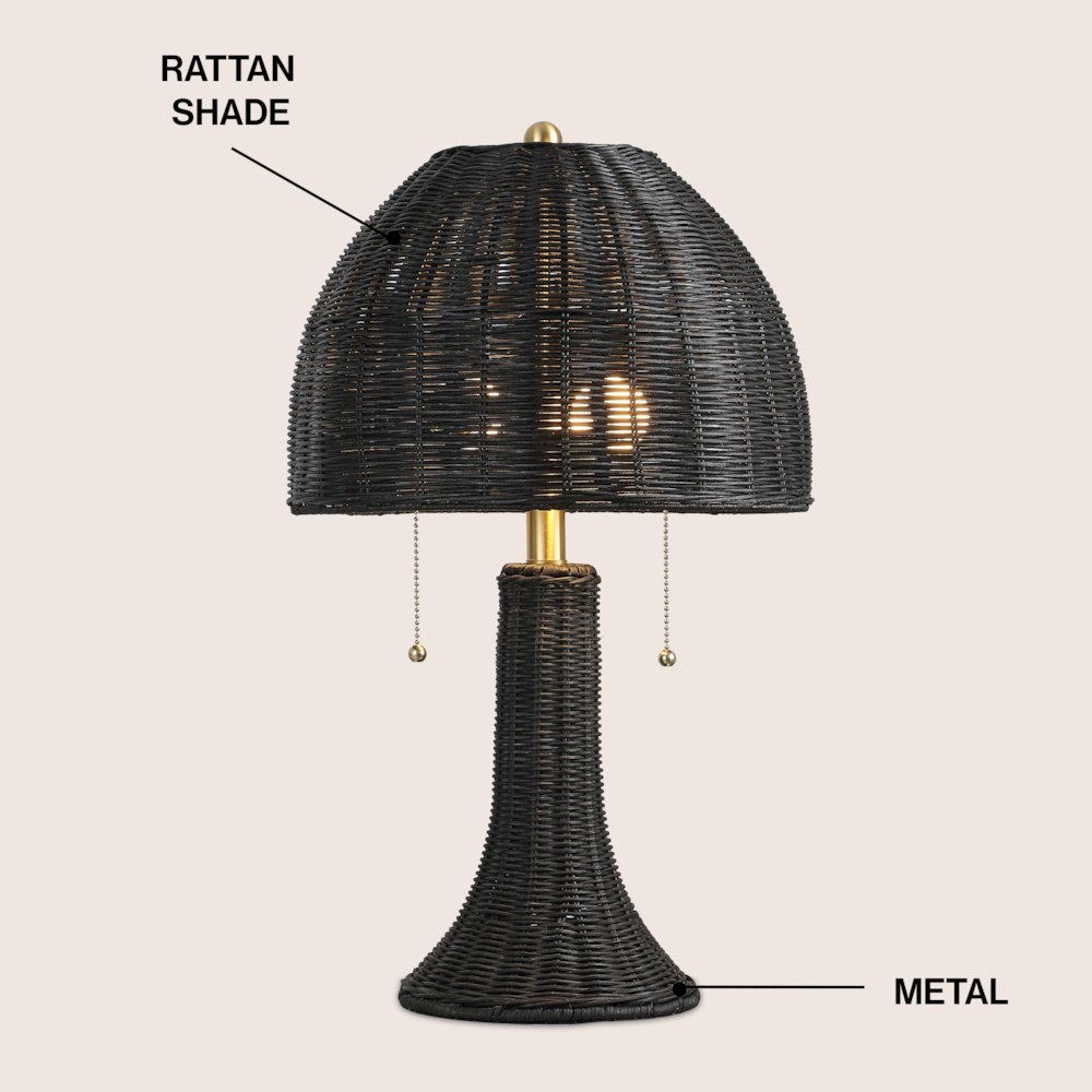 Joanie 22" Bohemian Rustic Iron LED Table Lamp, Black/Brass Gold. Picture 3