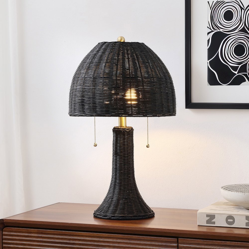 Joanie 22" Bohemian Rustic Iron LED Table Lamp, Black/Brass Gold. Picture 7