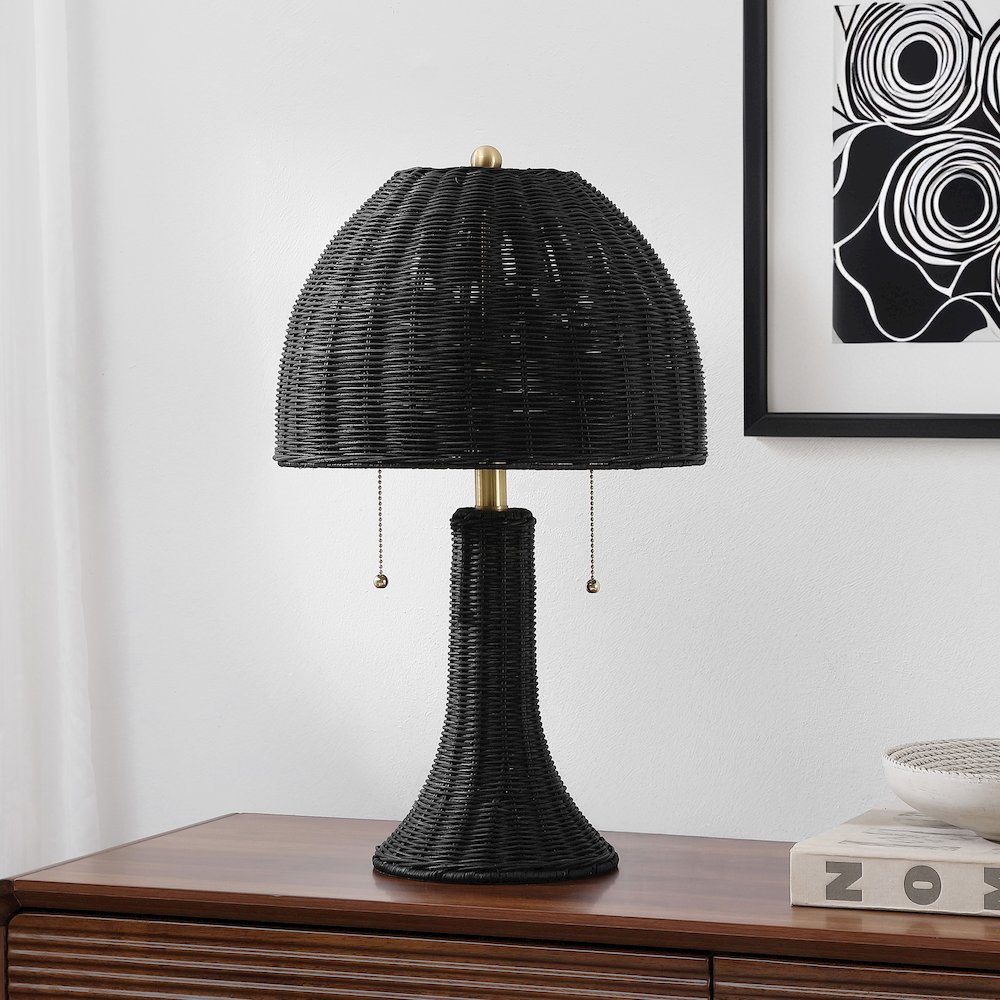 Joanie 22" Bohemian Rustic Iron LED Table Lamp, Black/Brass Gold. Picture 2
