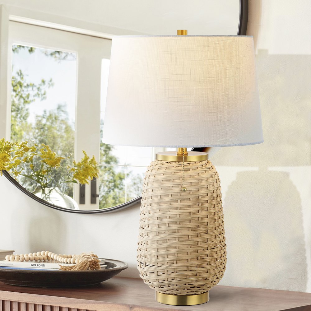 Chakrii Rustic Bohemian Ironrattan Led Table Lamp With Pull Chain. Picture 6