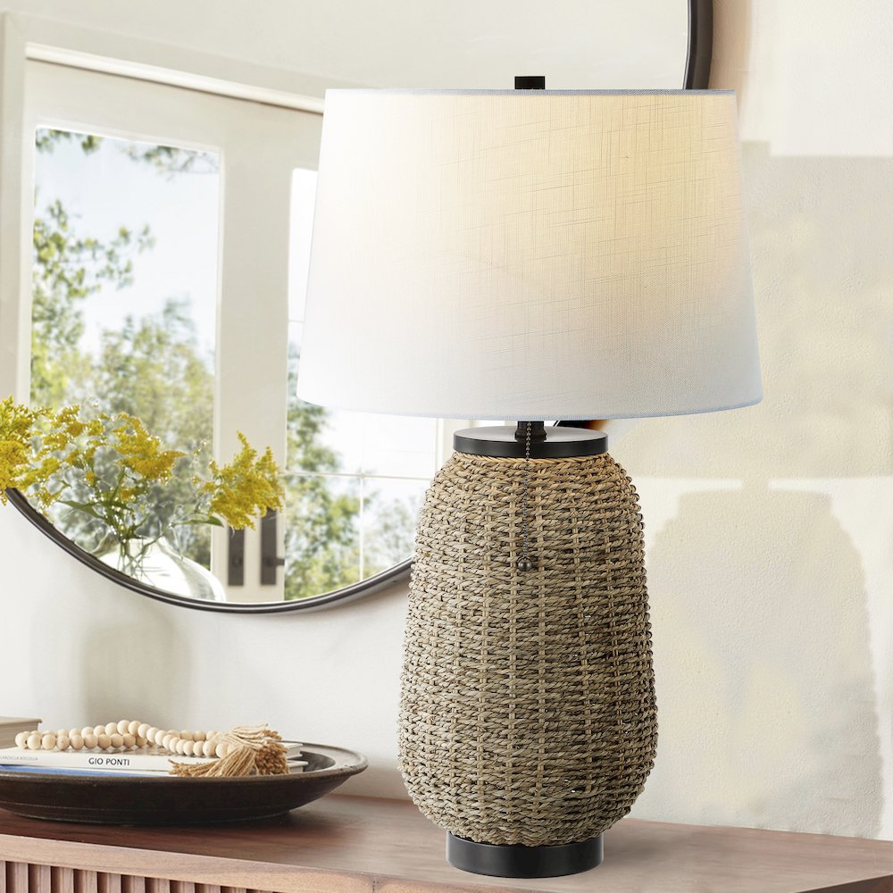 Chakrii Rustic Bohemian Ironrattan Led Table Lamp With Pull Chain. Picture 6