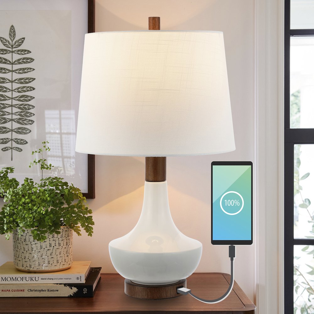 Finn Vintage Minimalist Iron/Ceramic Led Mini Table Lamp With Usb Charging Port. Picture 6