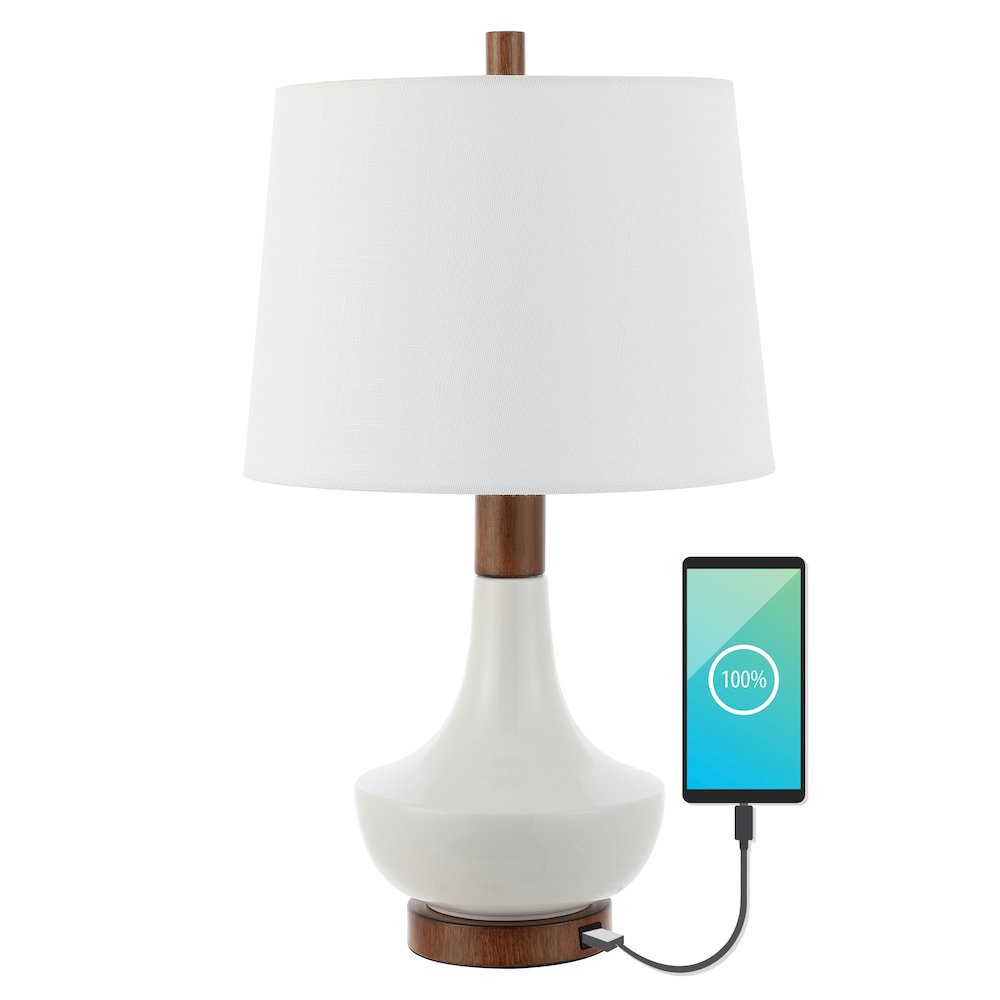 Finn Vintage Minimalist Iron/Ceramic Led Mini Table Lamp With Usb Charging Port. Picture 1