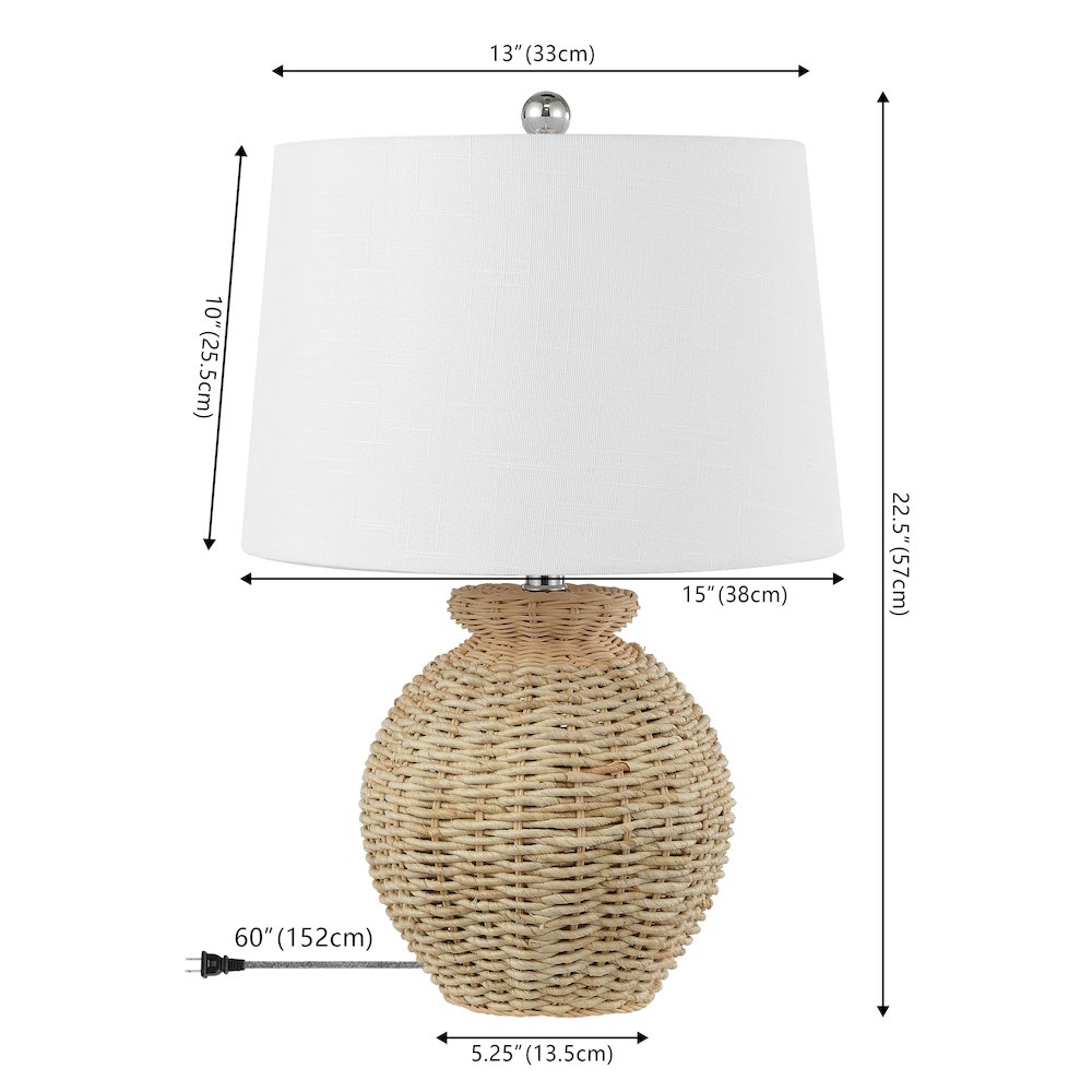Nora Rustic Coastal Rattan Globe Led Table Lamps. Picture 3