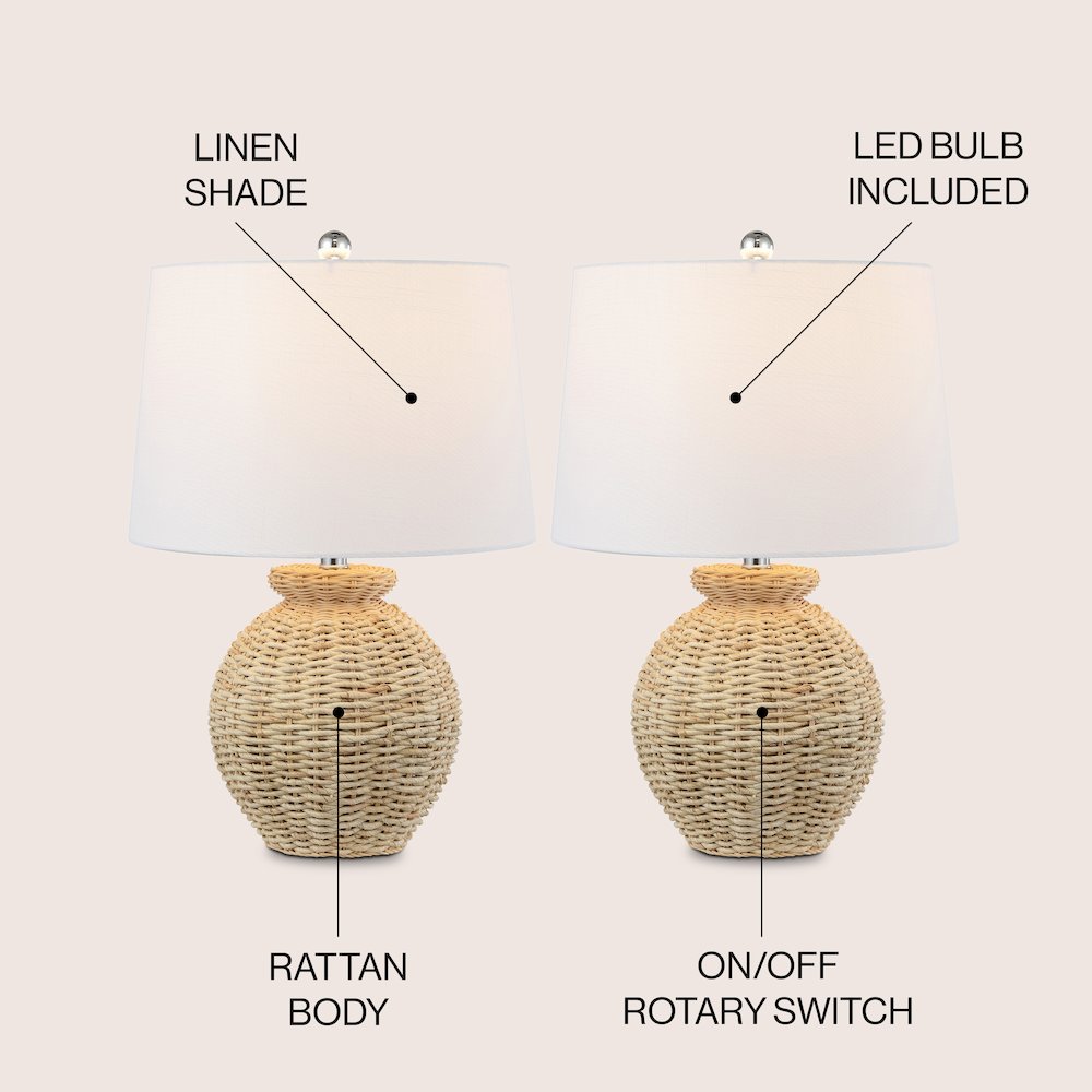 Nora Rustic Coastal Rattan Globe Led Table Lamps. Picture 4