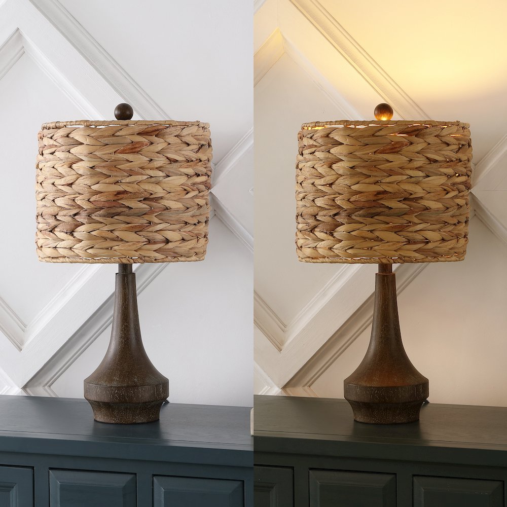 Theodore Rustic Farmhouse Handwoven Rattan/Resin Led Table Lamp. Picture 6
