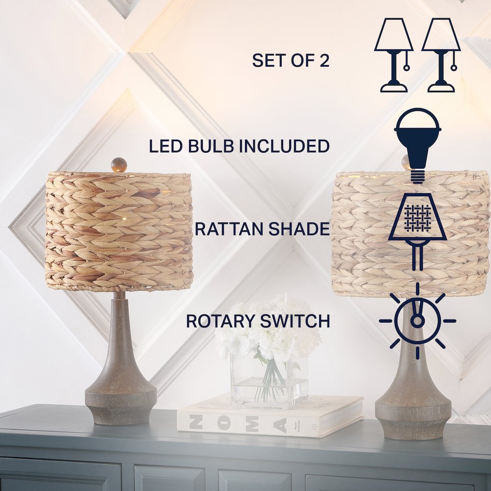 Theodore Rustic Farmhouse Handwoven Rattan/Resin Led Table Lamp. Picture 5