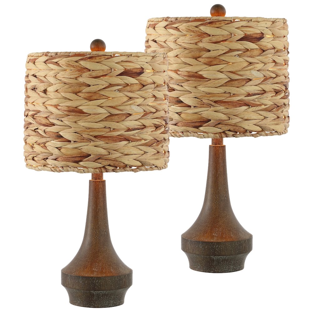 Theodore Rustic Farmhouse Handwoven Rattan/Resin Led Table Lamp. Picture 1