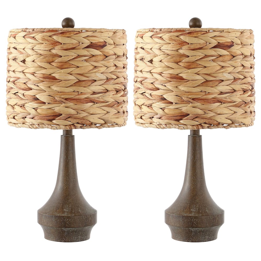 Theodore Rustic Farmhouse Handwoven Rattan/Resin Led Table Lamp. Picture 2