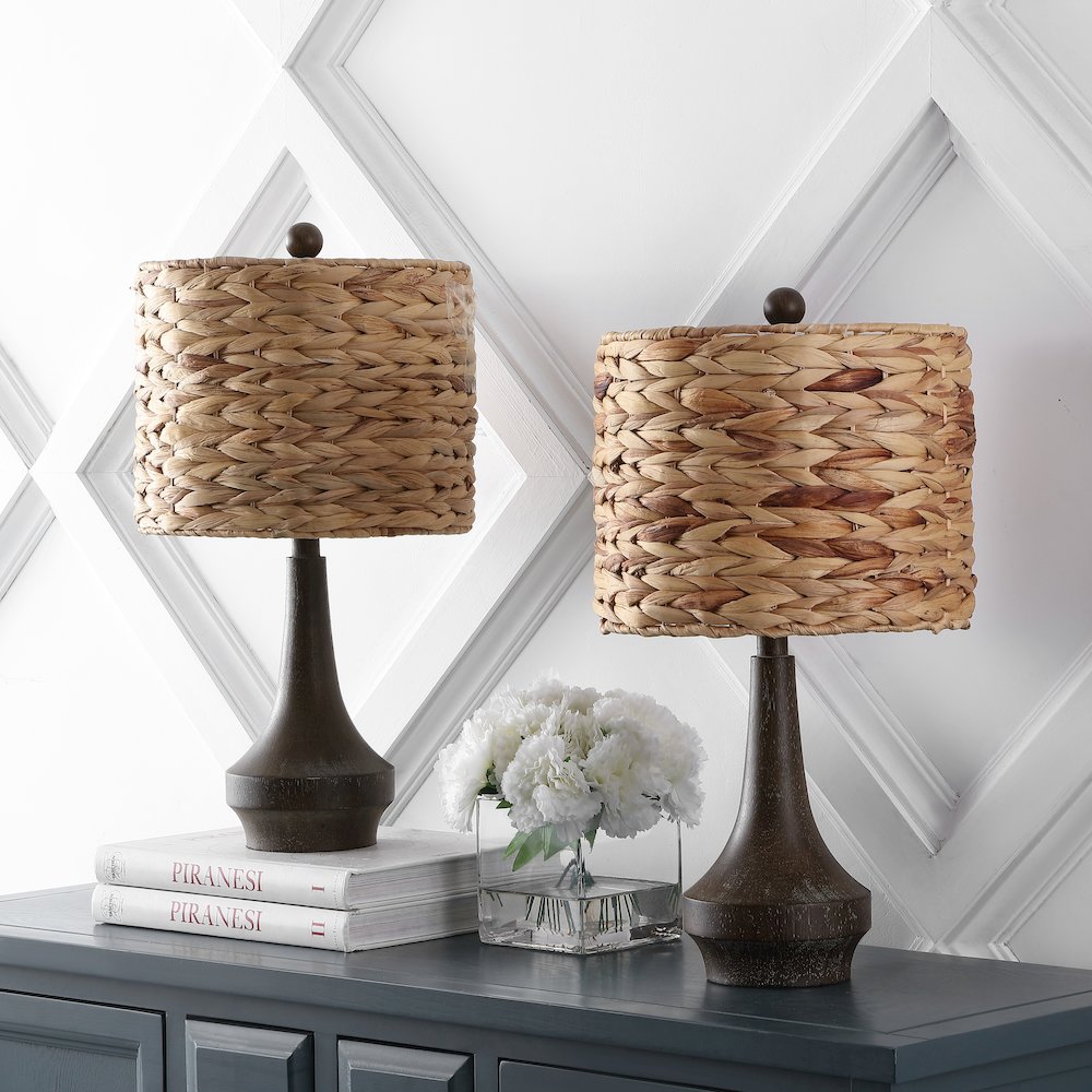 Theodore Rustic Farmhouse Handwoven Rattan/Resin Led Table Lamp. Picture 1