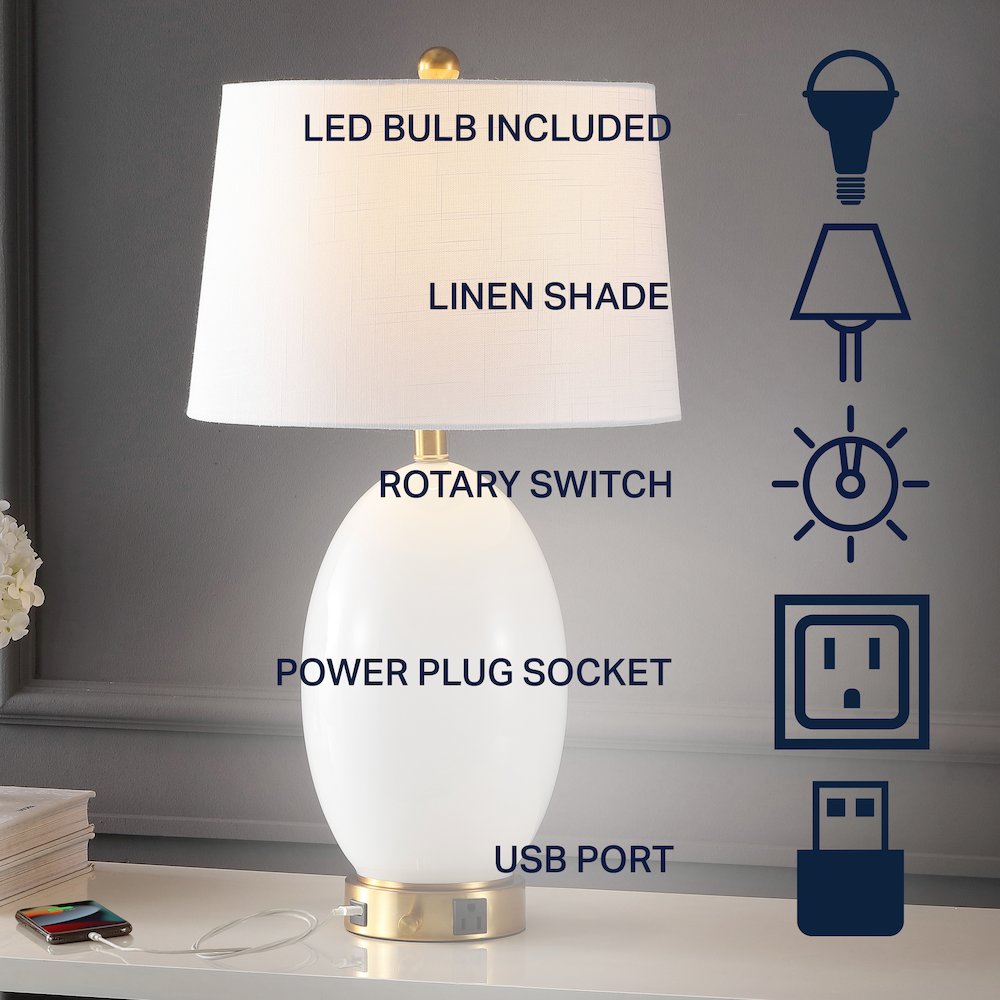 Reese 1-Outlet Contemporary Style Iron/Glass Led Table Lamp. Picture 4