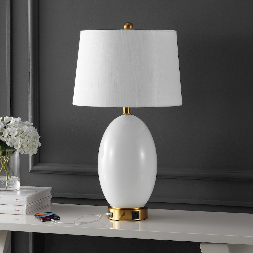 Reese 1-Outlet Contemporary Style Iron/Glass Led Table Lamp. Picture 1