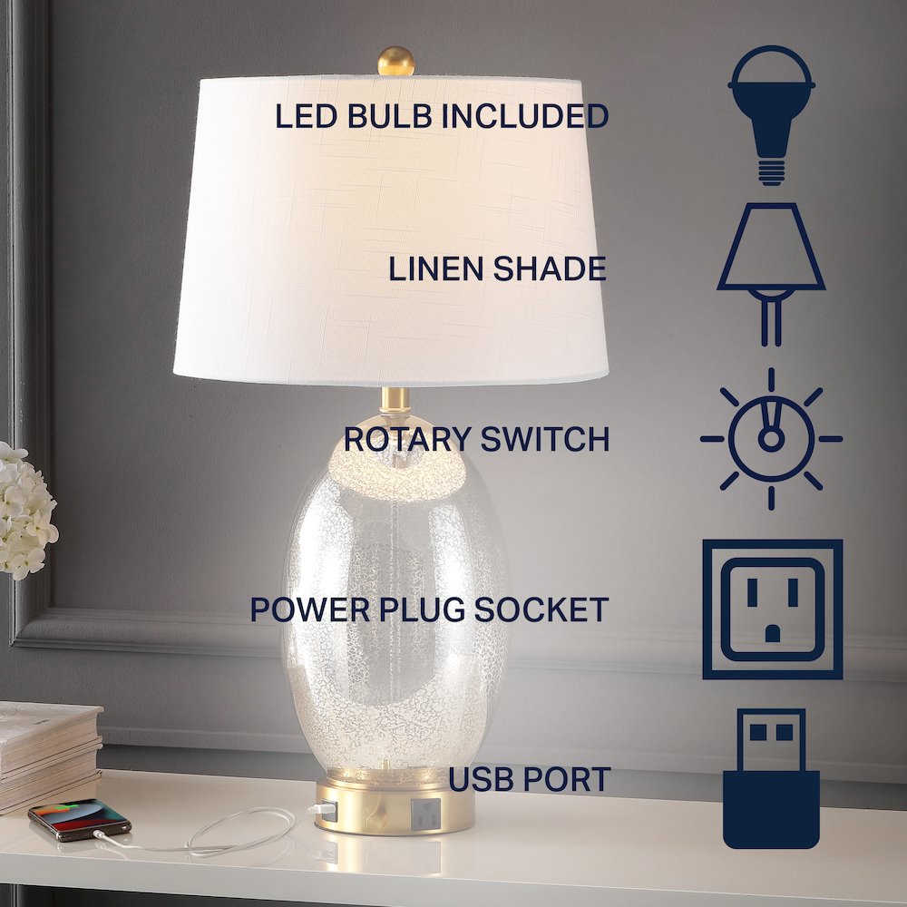 Reese 1-Outlet Contemporary Style Iron/Glass Led Table Lamp. Picture 4