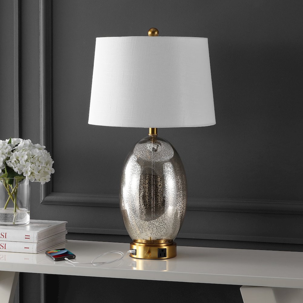 Reese 1-Outlet Contemporary Style Iron/Glass Led Table Lamp. Picture 1
