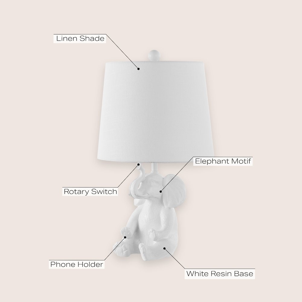 Kairi Modern Shabby Chic Resin/Iron Happy Elephant Led Kids' Table Lamp. Picture 6