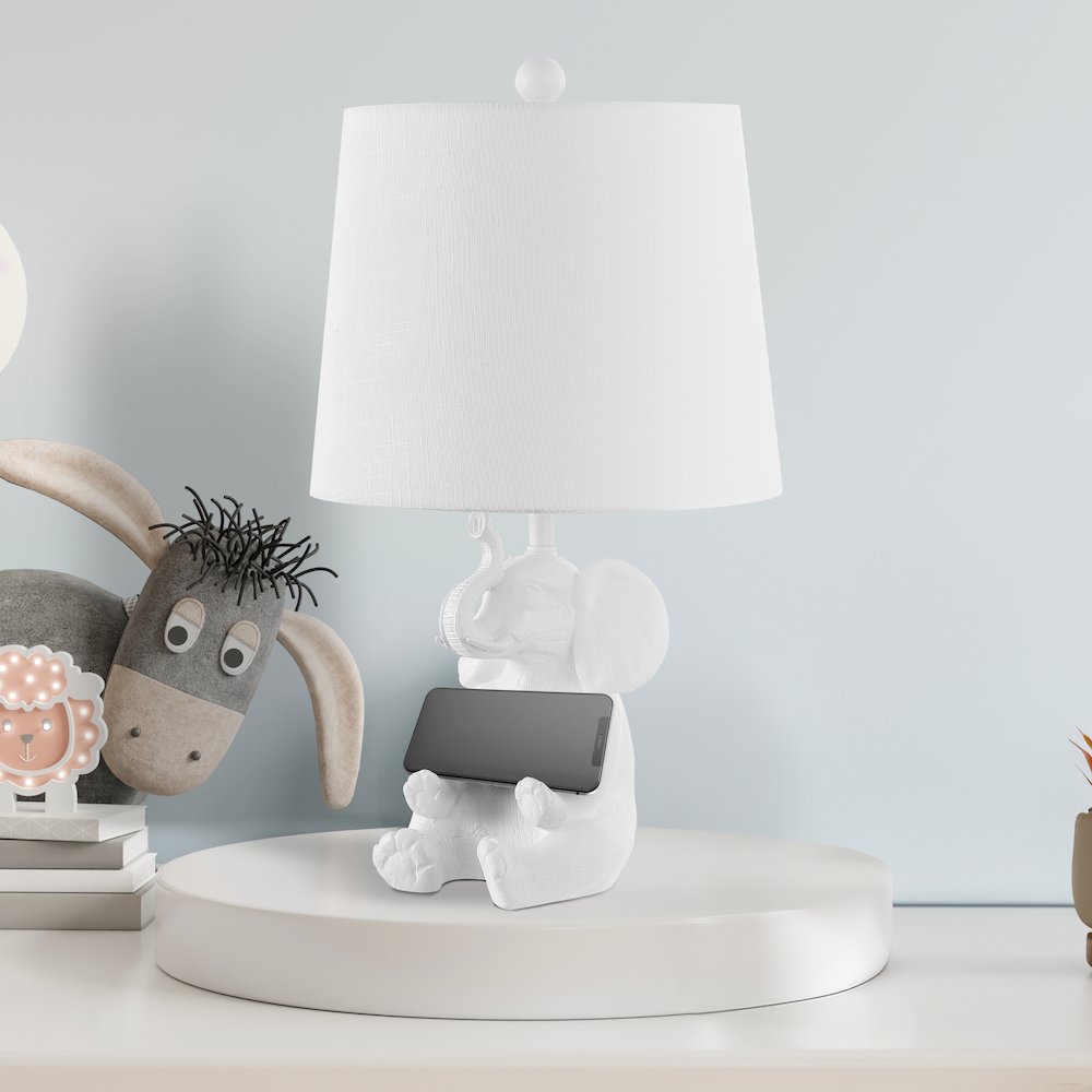 Kairi Modern Shabby Chic Resin/Iron Happy Elephant Led Kids' Table Lamp. Picture 4