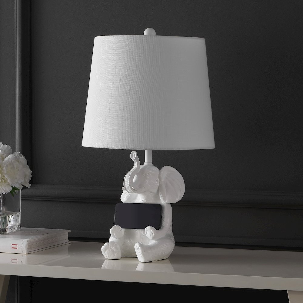 Kairi Modern Shabby Chic Resin/Iron Happy Elephant Led Kids' Table Lamp. Picture 2