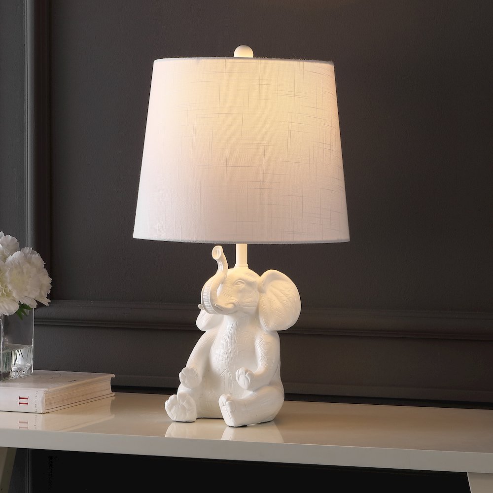 Kairi Modern Shabby Chic Resin/Iron Happy Elephant Led Kids' Table Lamp. Picture 1
