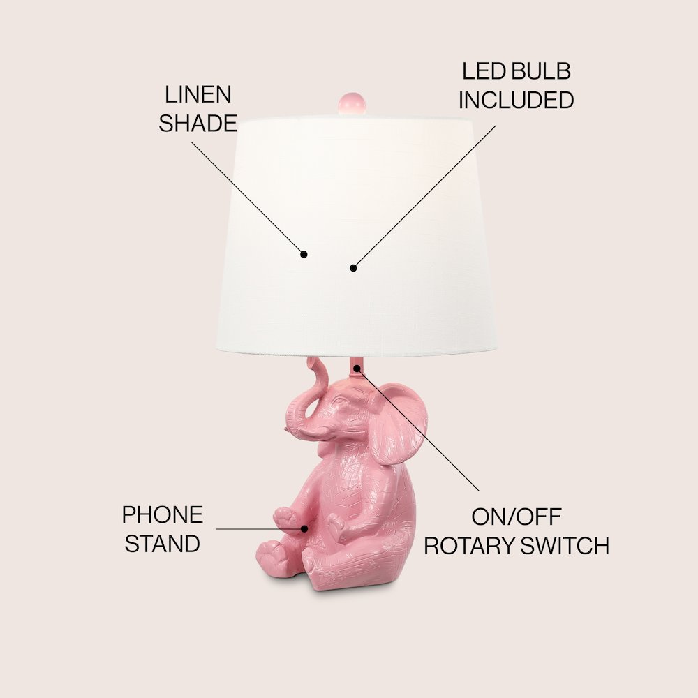 Kairi Modern Shabby Chic Resin/Iron Happy Elephant Led Kids' Table Lamp. Picture 4