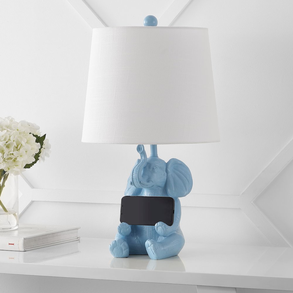 Kairi Modern Shabby Chic Resin/Iron Happy Elephant Led Kids' Table Lamp. Picture 1