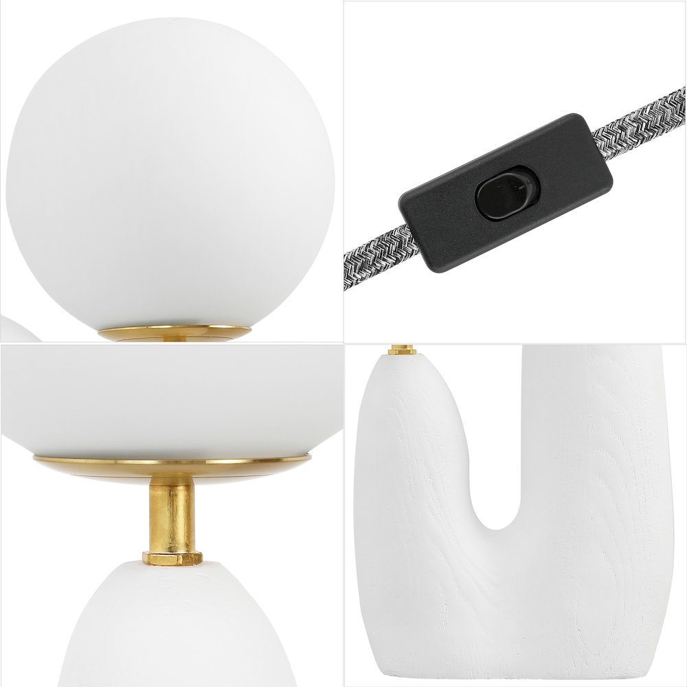 Bohemian Resin/Iron/Frosted Glass Danish Cactus LED Table Lamp, White/Brass Gold. Picture 4