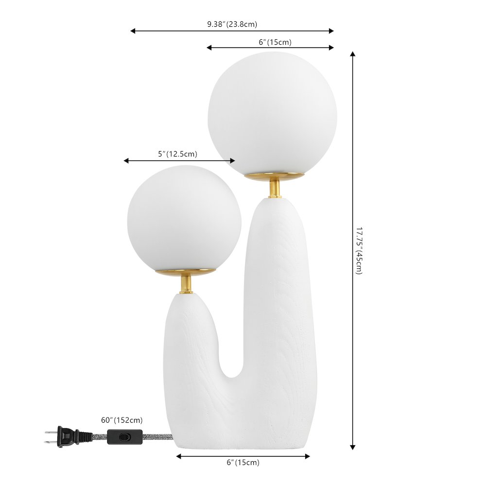 Bohemian Resin/Iron/Frosted Glass Danish Cactus LED Table Lamp, White/Brass Gold. Picture 3