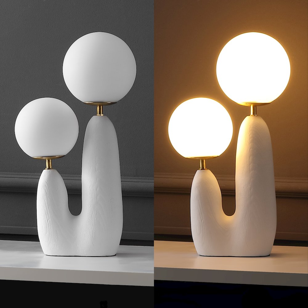 Bohemian Resin/Iron/Frosted Glass Danish Cactus LED Table Lamp, White/Brass Gold. Picture 5
