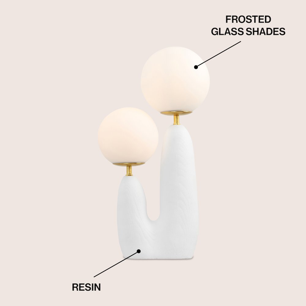 Bohemian Resin/Iron/Frosted Glass Danish Cactus LED Table Lamp, White/Brass Gold. Picture 2